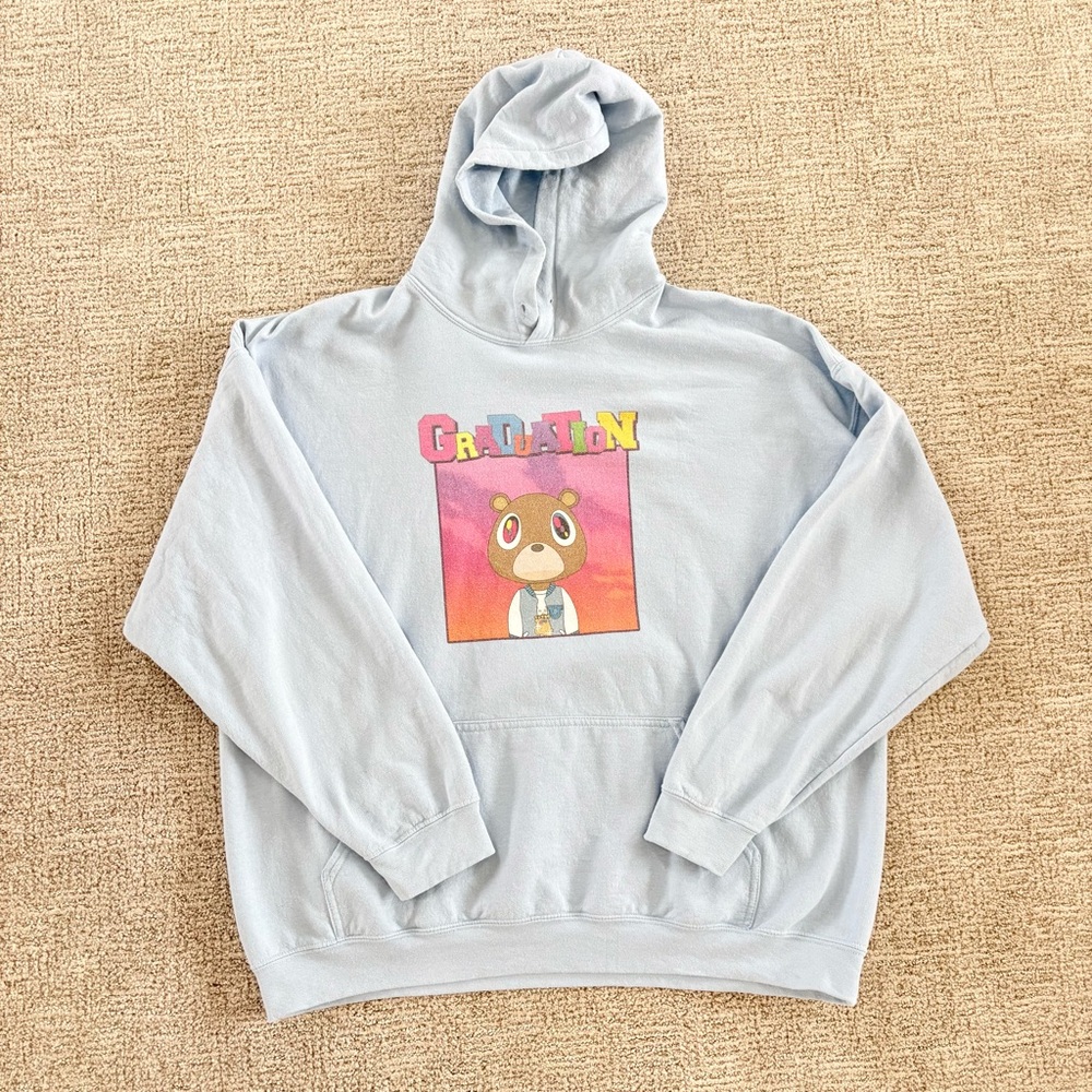 Vintage Kanye West Graduation Hoodie Gray Rap Sweatshirt YE Teddy Bear Size 2XL